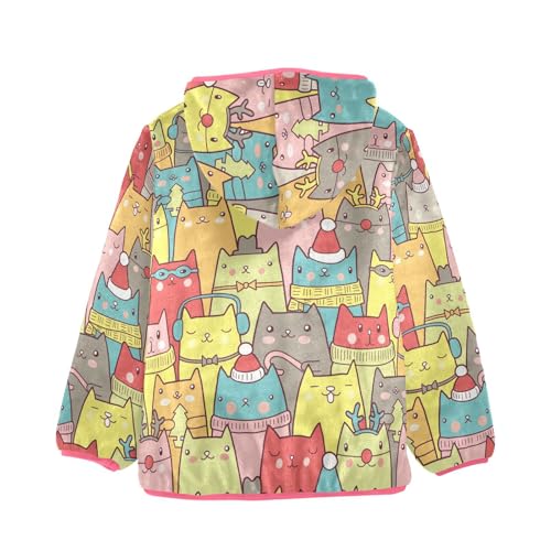 OTVEE Colorful Christmas Cats Seamless Kids Hoodie Jacket Fall Spring Full Zip Warm Outwear Coat2