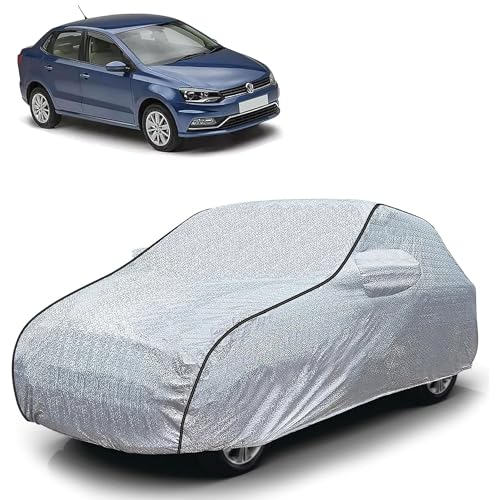 Image of Sulfar 100% Waterproof Car Body Cover Compatible with Mirror for Volkswagen Ameo (Triple Stitched, Full Bottom Elastic, Magic Silver with Black Piping)