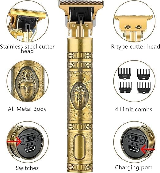 NMSVZONE Full Metal Body Buddha Beard Trimmer, Golden Metal