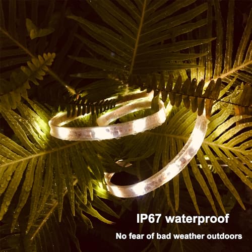 Image of Solar LED Strip Lights Outdoor Waterproof,9.8ft Warm White Solar Powered Strip Lights with Remote,Timer,8 Lighting Modes IP65 Waterproof Strip Lights for Step Gazebo Balcony outdoor bar Garden Decor