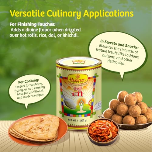 Image of Haldiram's Pure Desi Ghee 1L (Tetra Pack) | Traditional Indian Cow Ghee for Daily Cooking, Deep Frying & Mithai | Authentic Taste | Sealed Packaging