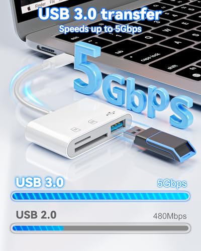YOFEEPOP SD Card Reader, USB 3.0 Type C Memory Card Adapter, SD/TF Card Reader with USB 3 Port, SD Card Reader Compatible with iPhone 17/16/15, Pro/Air Android Phone Tablet — view 4