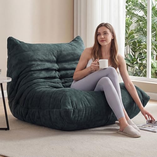 Image of Bean Bag Chair for Adults, Premium 450G Velvet Floor Lounge Chair with 30D High-Density High Resilience Foam Support, Comfortable Seating for Living Room, Bedroom & Reading Corner, Dark Green