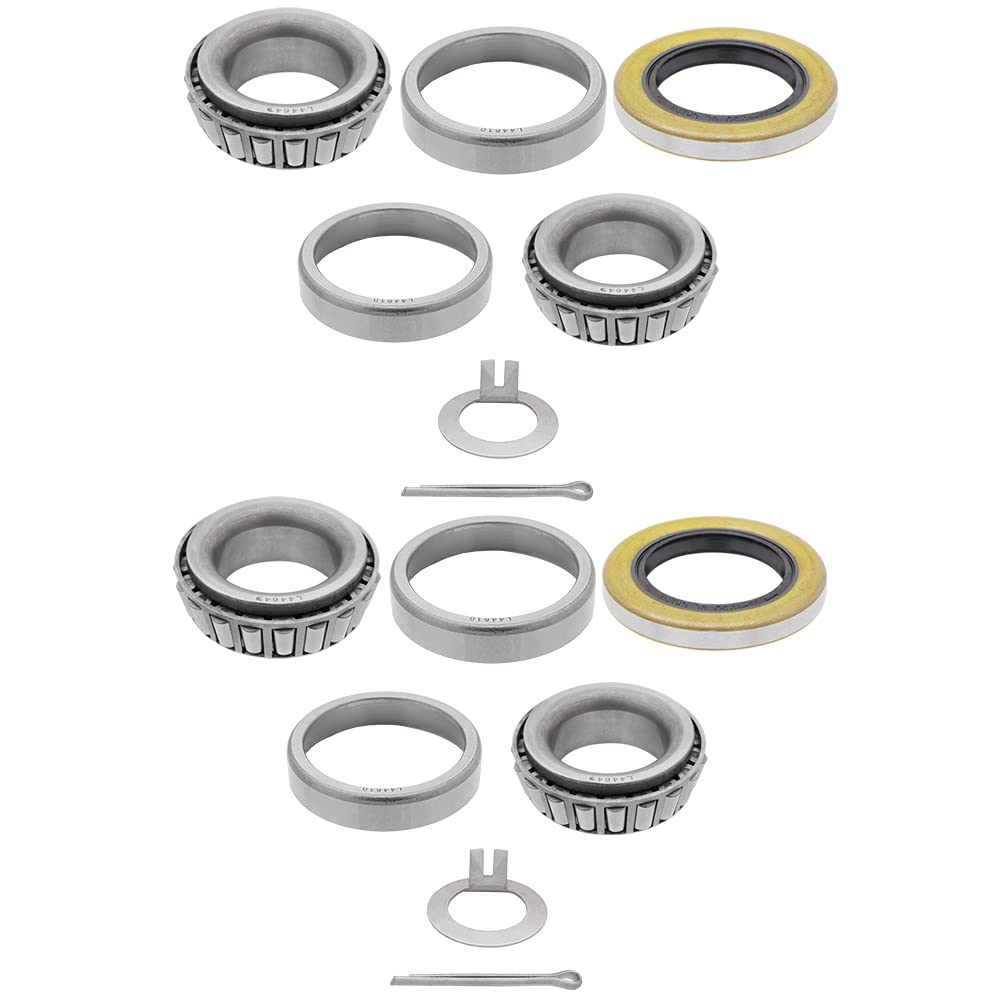 [2-Sets] 2000-2200 lbs Trailer Axle Bearing Kit fits EZ Lube Spindle 1.000'', L44643/L44610, T-Washer, Cotter Pin, Double Lip Seal 12192TB with 1.250'' ID