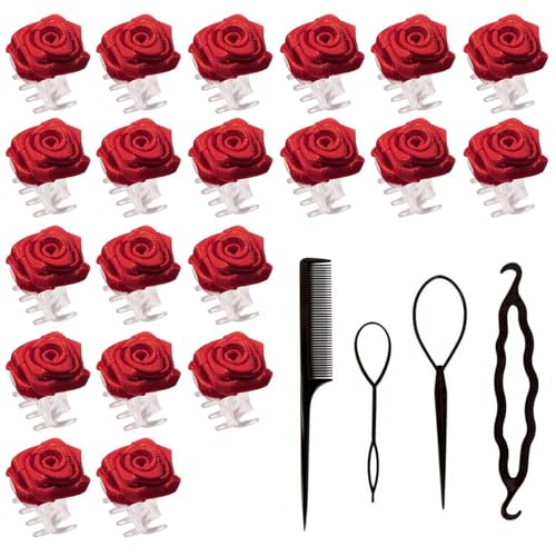 Cañera De Rosa De 20 Piezas Y Horquilla De 4 Piezas, Accesorios Para Peinar El Cabello, Decoraciones De Estilo De Cabello, Accesorios Para El Cabello Elees Y Simples.