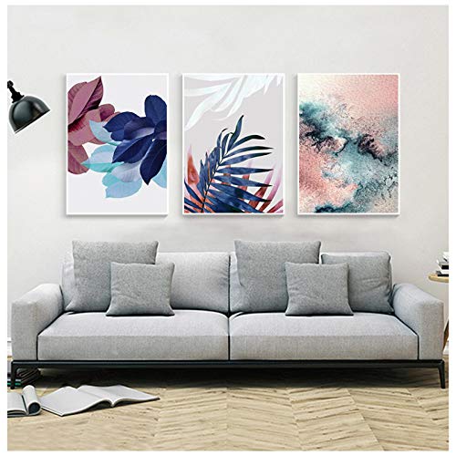 Toile abstraite aquarelle rose fard à joues style tropical 40x60 cm lot de 3 affiches sans cadre