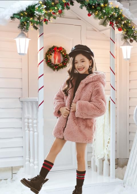 ASHER FASHION Little Big Girls Winter Outfit Hooded Fur Jacket Warm Cotton Fleece Thick Coat Outwear3