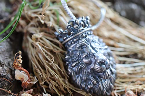 Lion King With Crown 925 Sterling Silver Pendant | Custom Animal Beast Men Women Charm Necklace | Personalized Handmade Aesthetic Jewelry #TOP3