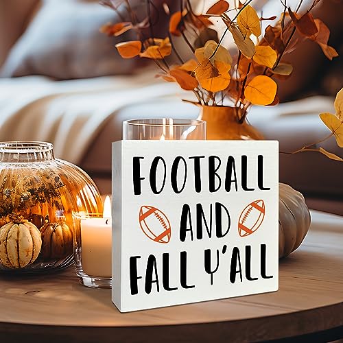 Image of Fall Table Wooden Box Sign Decor, Football and Fall Y'all, Autumn Table Decor Football Tabletop Decorations for Home Office Harvest Thanksgiving Desk Decors