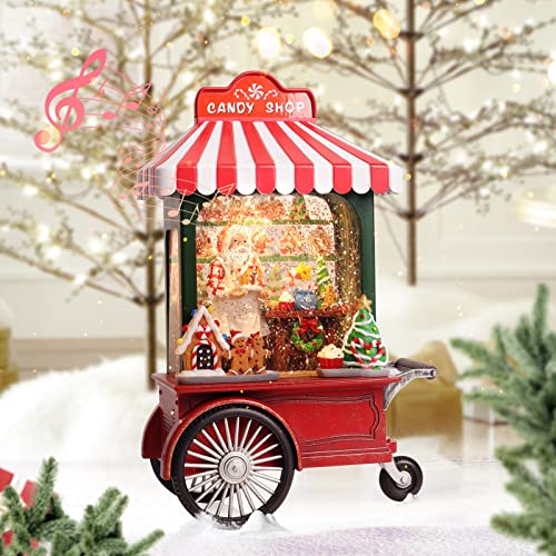 Christmas Snow Globe Lantern Musical Lighted Snow Globe Santa Christmas Lantern Candy Shop Christmas Decorations Water Lantern Glitter Battery Operated Snow Globe with 8 Songs/6H Timer/USB Power
