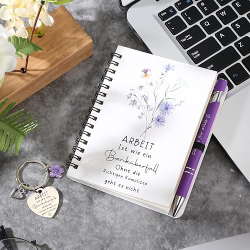 Sinmoe 3er Set Dankeschön Geschenke für Kollegen Mitarbeiter inklusive Spiral Notizbuch Kugelschreiber mit Schlüsselanhänger Kollegen Abschiedsgeschenk(ARBEIT ist wie ein Banküberfall)