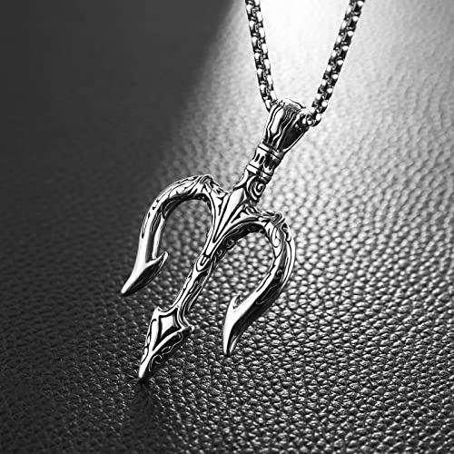 HZMAN Men Vintage Poseidon Trident Necklace, Ancient Greek Mythology Amulet Pendant2