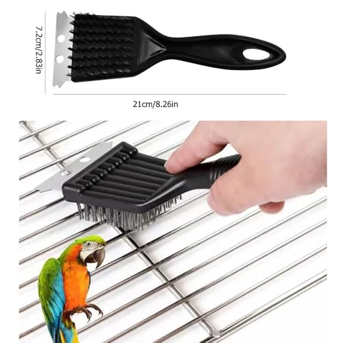 Image of 2 Pack Bird Droppings Cleaning Brush with Scrapper Stainless Steel Bird Cage Brush Bird Poop Remover Birdcage Stain Cleaning Tool for Bird Cage and Surface Cleaner Spray Scrubbing Wipes