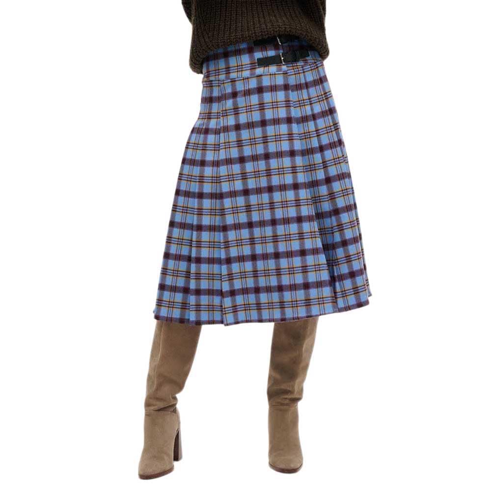 Superdry Women's Bleu Mid-Length Pleated Check Skirt For