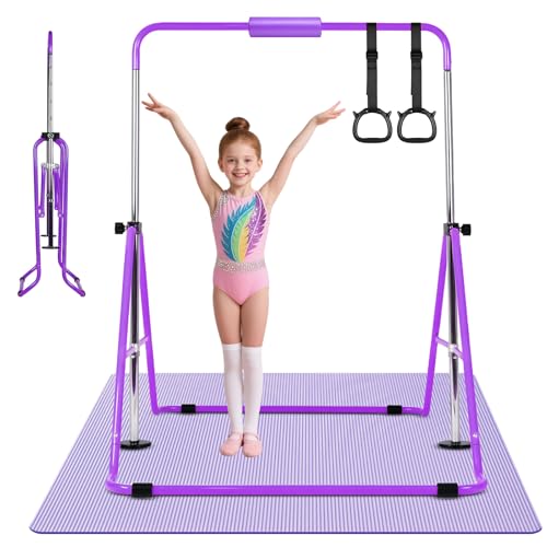 Gymnastikstange Kinder mit Verstellbaren Höhen, Faltbare Reckstange Reckanlage mit Gymnastikmatte, Stangenpolster, 2 Ringen, Turnreck Indoor Outdoor, Horizontale Training Bar Trainingsgeräte (Violett) Gymnastikstange Kinder mit Verstellbaren Höhen, Faltbare Reckstange Reckanlage mit Gymnastikmatte, Stangenpolster, 2 Ringen, Turnreck Indoor Outdoor, Horizontale Training Bar Trainingsgeräte (Violett)