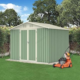 BIRCHTREE Garden Shed Metal Apex Roof 10FT X 8FT Outdoor Storage With Free Foundation Anthracite and White