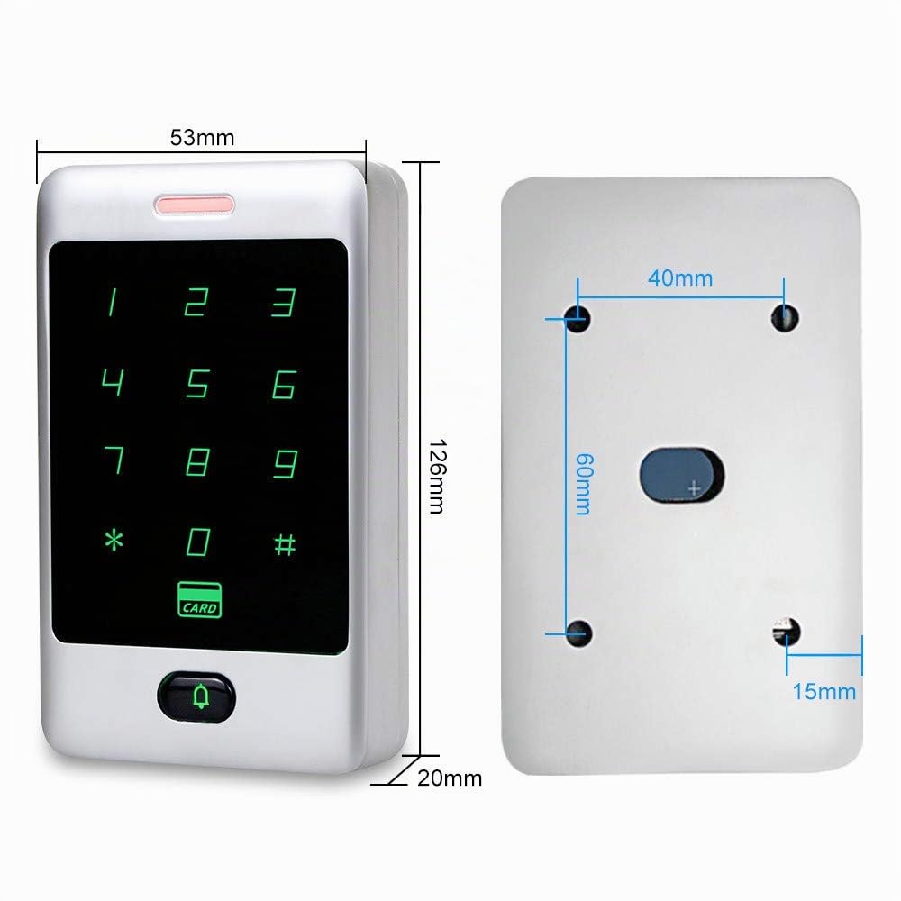 FST Kit Système de Contrôle d'accès de Porte RFID Clavier RFID Tactile en Métal + Serrure de gâche électrique NC + Alimentation de Contrôle d'accès + 15pcs Cartes pour la Maison