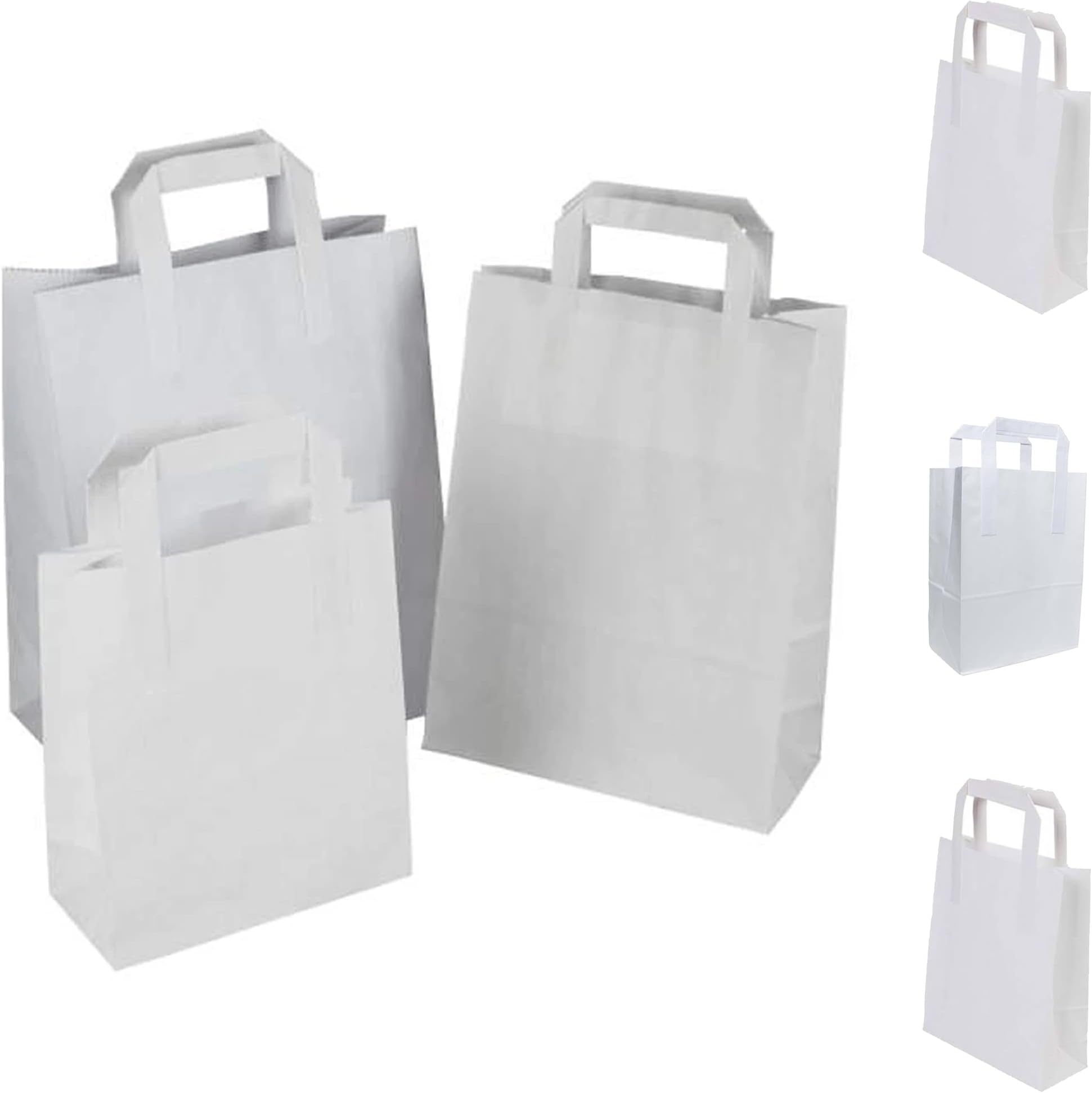 White Paper Bags with Handles Kraft Paper Carrier Bags Food, Takeway, Party
