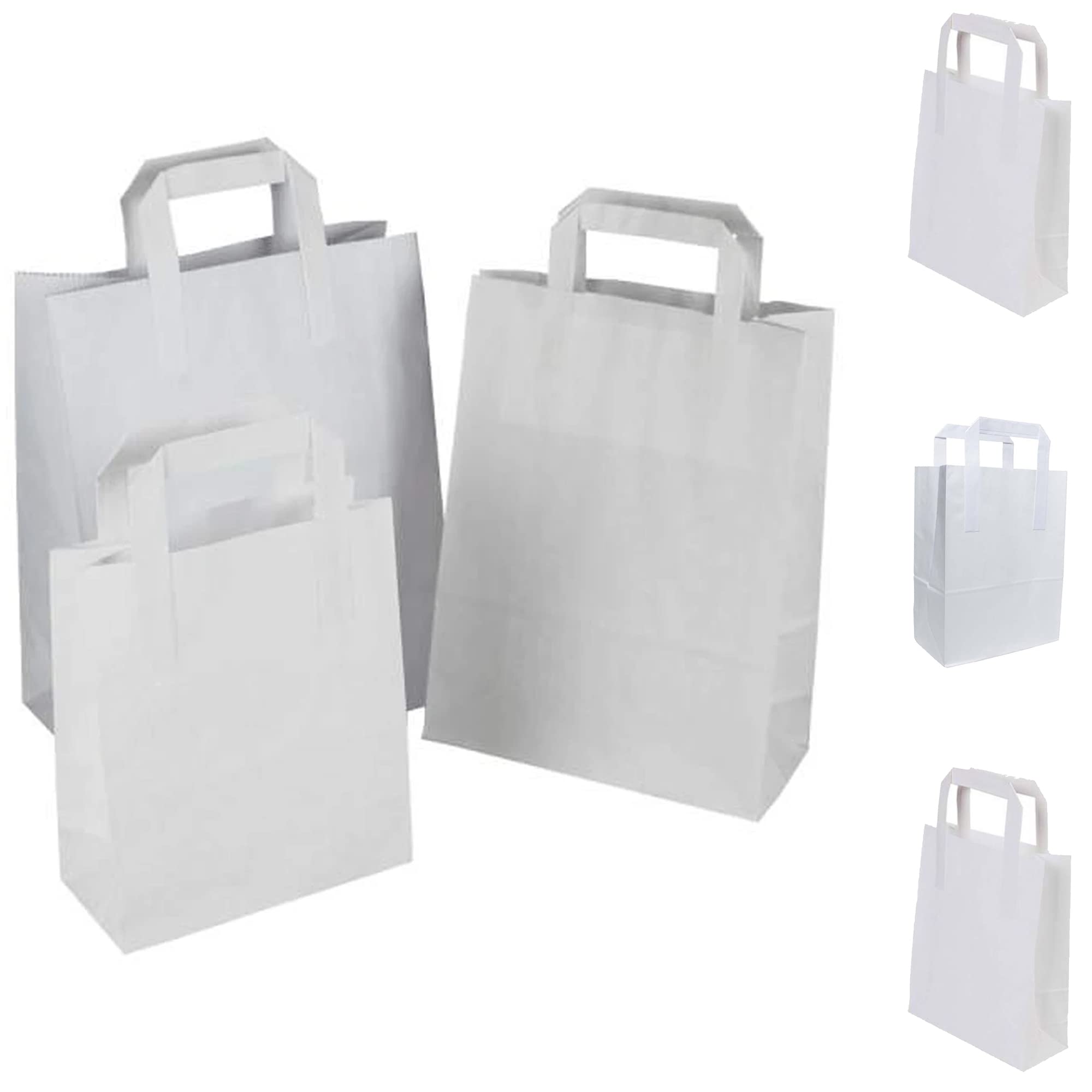 White Paper Bags with Handles Kraft Paper Carrier Bags Food, Takeway, Party
