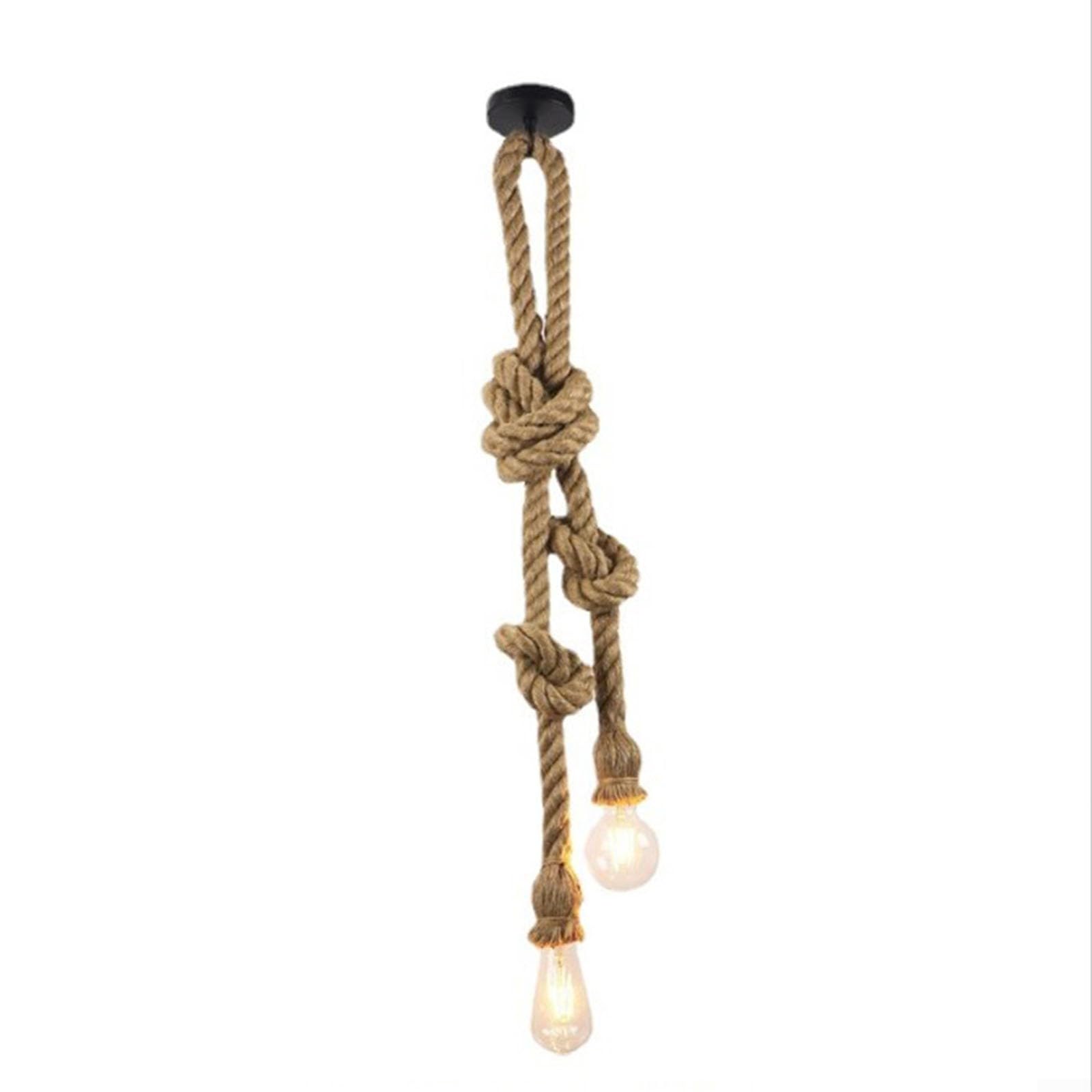 RANRAO DIY Hemp Rope Retro Industrial Chandelier, 1m 2 Head LED Industrial Chandelier Retro Hemp Rope Ceiling Lamp (lampbulb is not Included)