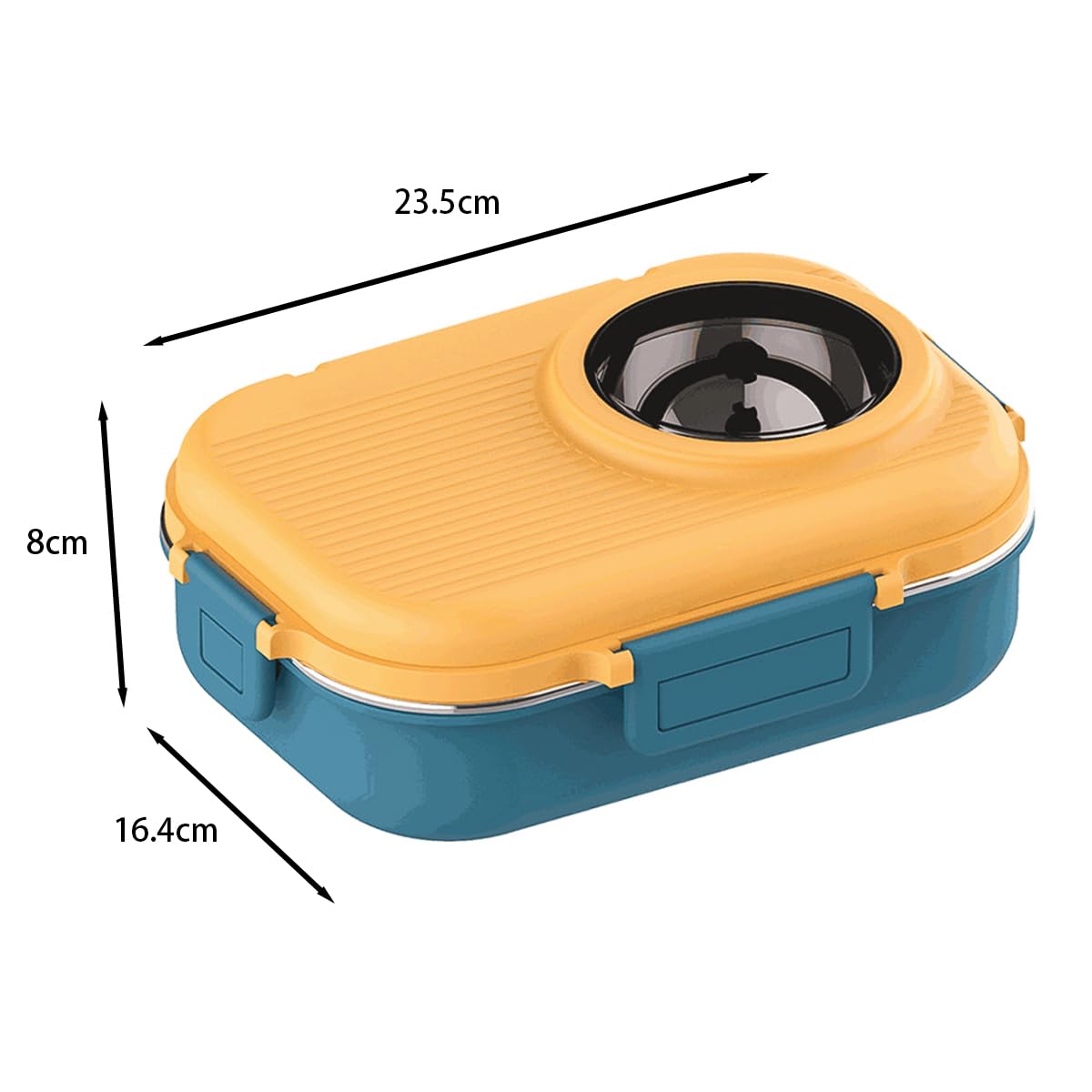 Fiambrera térmica Bento Box de 1100 ml con tapa antiflujo, doble capa, portátil, resistente al óxido, de acero inoxidable 304 (azul y amarillo)