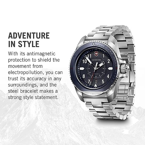 Victorinox Journey 1884 Quartz, Swiss Made Men's Analog Watch, Blue Dial, 43 Mm, Water Resistant Up To 200 M, Stainless Steel Case, Wrist Watch For Men | 241978,Silver Band - Image 3