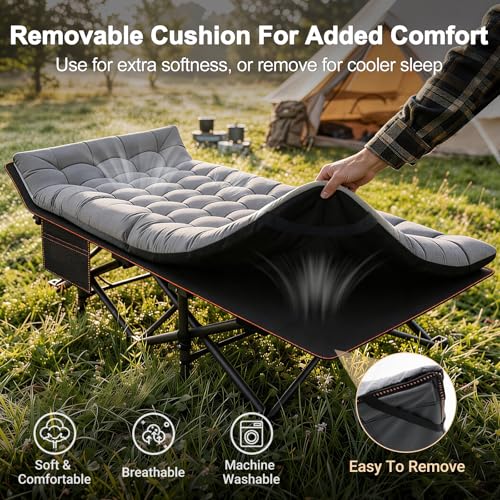 Image of ABORON 2PK XXL Camping Cot for Adults 900LBS - 78 inchx32 inch Oversized Folding Bed with Mattress Pad, Heavy Duty 1200D Oxford Outdoor Cot with Carry Bag