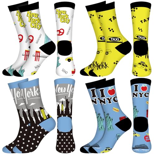 Skicuff 8 Pairs New York Crew Socks Colorful Funny Travel & Cities Souvenir Nyc City Socks for...