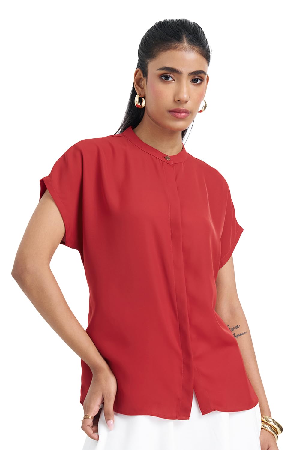 annabelle by pantaloons Annabelle Women's 100% Cotton Shirt | Comfort Fit | Mandarin Collar | Half Sleeve-picture-28
