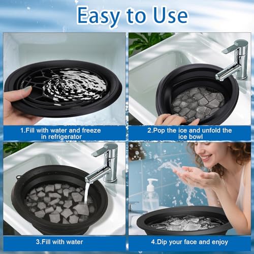 Image of Face Bowl for Ice with Built-in Ice Tray - Collapsible Silicone Facial Ice Bath Bowl for Cold Plunge Therapy, Skin Tightening & Acne Relief - Portable Spa Tool for Home & Travel