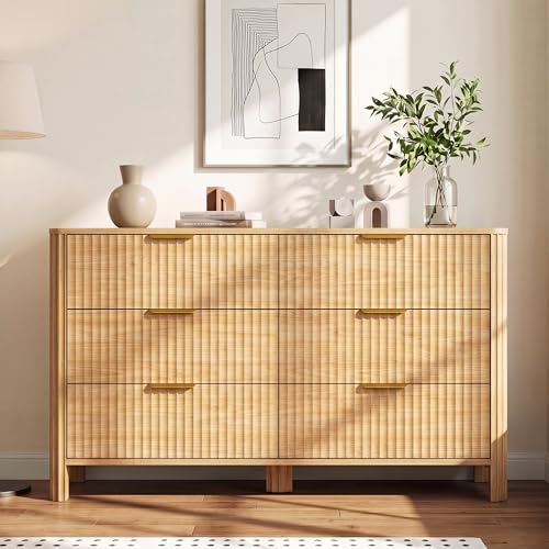 Image of Wodeer 6 Drawer Dresser for Bedroom, 47 inch W Wood Storage Cabinet with Fluted Design, Modern Chest of Drawers & TV Stand for Living Room, Nursery Clothing Organizer with Metal Slides, Anti-Tipping
