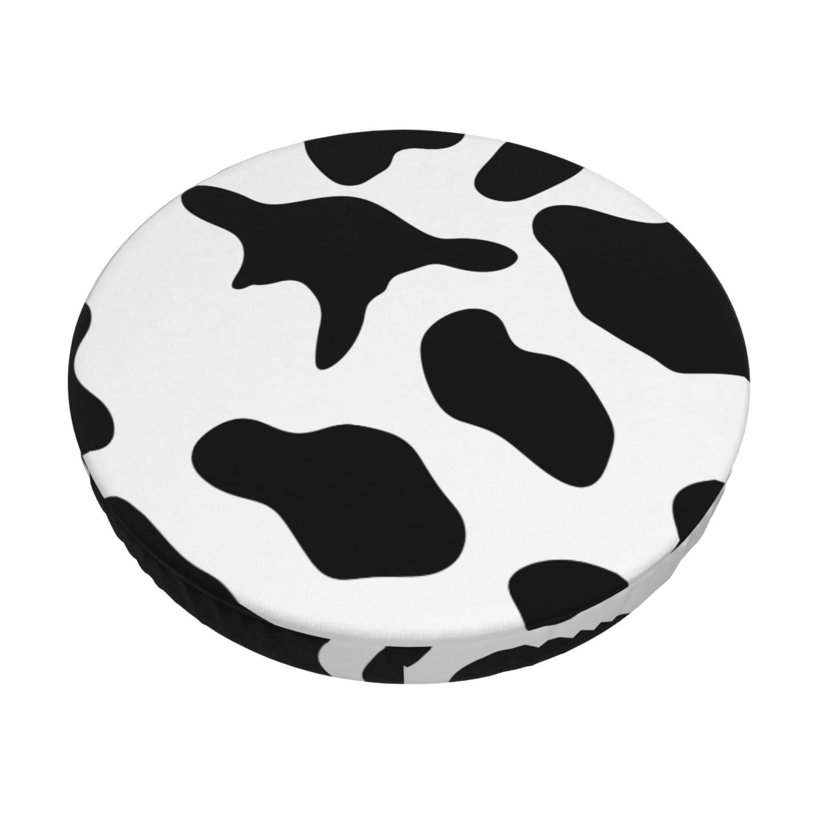 Fodpand Black And White Cow Print Stool Covers Round 13 Inch, Stretch Round Bar Stool Seat Covers Washable Dustproof Stool Cushion Slipcover Soft Velvet Bar Chair Covers With Elastic Band