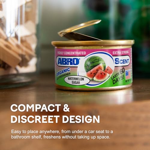 Image of ABRO Car Air Fresheners: Canned, Spill Proof Airfreshener for Home, Office, or Car Accessories Interior, Lasts Up to 60 Days - 3 Pack Watermelon Sugar