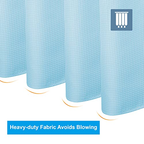 Image of AmazerBath Baby Blue Shower Curtain Fabric, Waffle Shower Curtain Polyester, Heavy Duty 240GSM, Hotel Quality Bathroom Shower Curtains, 72 x 72 Inches