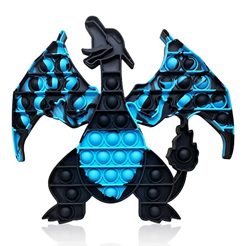 Dinosaur Big Size Push Pop Pop Fidget Toy, Stress Reliever Jumbo Pop Fidget Popper That Suitable for Autism Special Needs, Anti-Anxiety Pop Pop Game Fidget Toys for Kids and Adults (Blue Black)