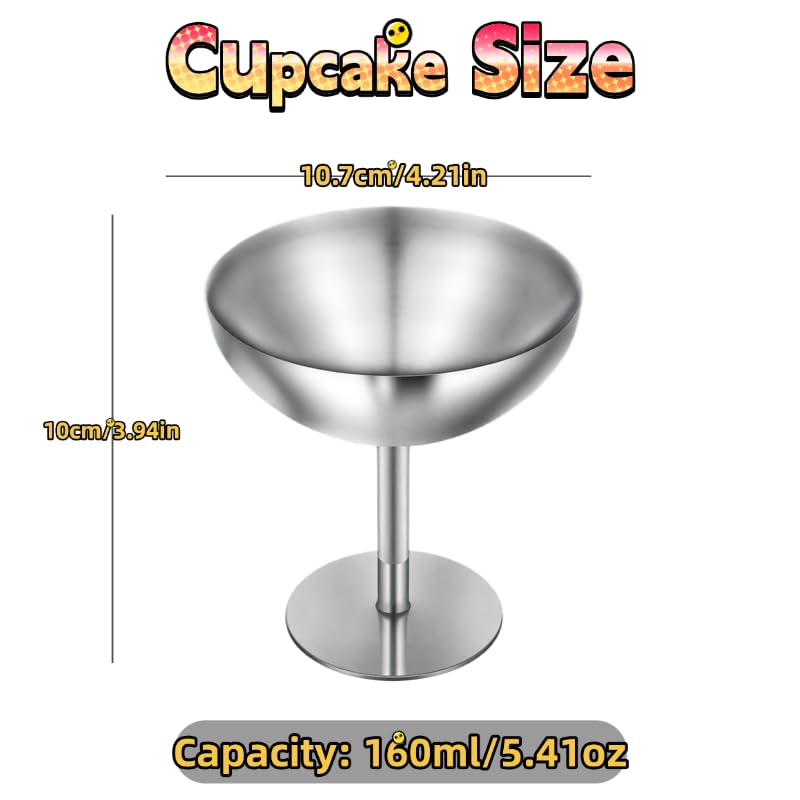 Lot de 4 Coupes à Glace en Acier Inoxydable, Bol à Dessert Isotherme Double Paroi, Verrines à Dessert Réutilisables pour Glaces, Salade de Fruits (Argent mat, grand format-160 ml)