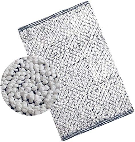 WOVEN ST. Reversible Luxury Cotton Bath Rug Floor mat for Spa Vanity Shower Soft Machine Washable Bath Rug for Bathroom/Kitchen Water Absorbent Bedroom Area Rug (Navy White, 21" x 34")