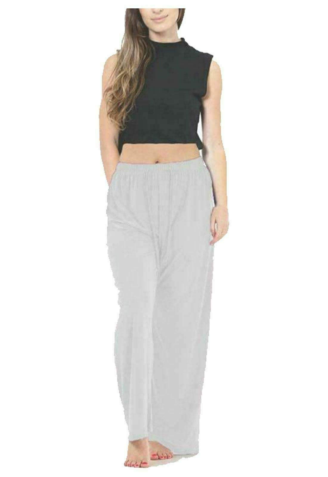 Fairy Trendz Ltd Women's White Ity Palazzo Wide Leg Flared Loose Fit Drawstring Baggy Pants Plus Size Plain Trousers( Uk 18-20)