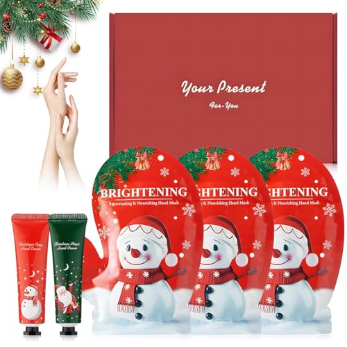 Guante Exfoliante, Tratamiento Profesional para Hand, Kit Navideño con 3 Mascarillas para Manos y 2 Cremas de Manos, Reparación Intensa para Suavizar la Piel