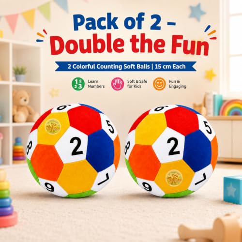 Image of Counting Soft Ball Pack of 2, Soft Ball 15 cm Educational Number Learning Balls for Kids, Soft Colorful Indoor Outdoor Play Toy, Counting & Activity Ball