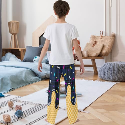 Boy's Pants Navy Checker Ice Cream Jogger Pants Elastic Waist Long Bottoms Trousers with Pockets 6-14 Years3