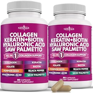 Collagen Pills 1000mg Biotin 10000mcg Keratin Saw Palmetto 2500mg Hyaluronic Acid – Hair Skin and Nails Vitamins and DHT Blocker with Vitamin E Folic Acid Pumpkin Seed MSM Made in USA – 180 Count