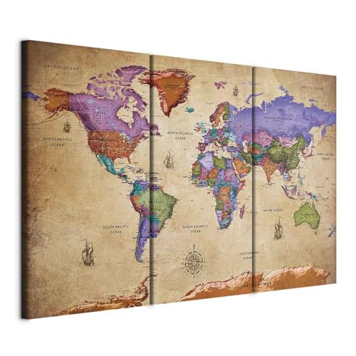 murando Acoustic Canvas Wall Art World map Vintage 135x90 cm / 53 x 35 3 pcs. picture with acoustic foam sound absorption print image Artwork 1 pc room acoustics soundproofing k-A-0381-b-e