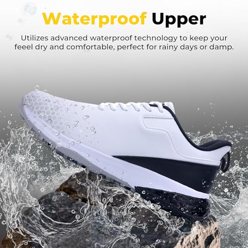 Image of Men's Spiked Golf Shoes Slip-On Waterproof Non-Slip Lightweight Outdoor Walking Shoes for Golfers Footwear US Size 7-12