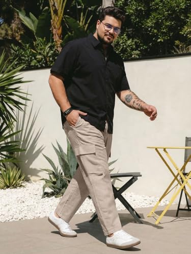 Image of Urbano Plus Men's Straight Fit Linen Cargo Pants with 6 Pockets