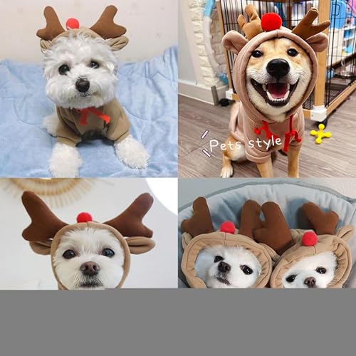 Lpoppcx Rentier Kostüm Für Hunde | Neuheit 3D Rentier Ohren,Weihnachtsoutfit für Hunde,für Geburtstagsfeier und Cosplay für Feiertage und Winter