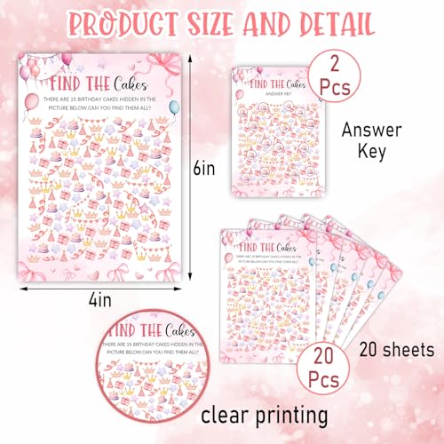 Image of Coquette Pink Bow Themed Sleepover Slumber Party Supplies- Pink Slumber Party Games Card - Sleepover Stuff- Birthday Night Games Creative Idea -Find The Cakes- 20 Game Cards and 2 Answer Key