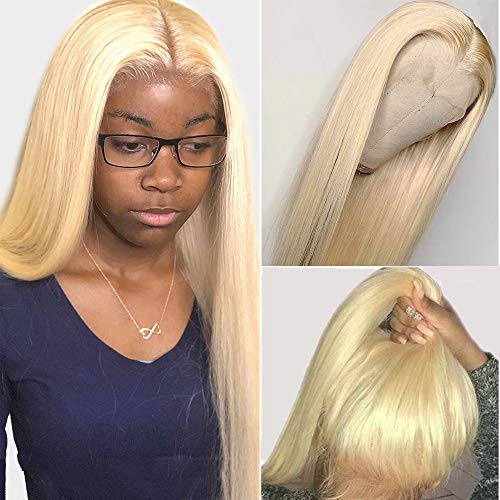 Glueless 613 Blonde 13X4 Lace Front Wigs Human Hair with Baby Hair Pre Plucked Peruvian Straight Lace Frontal Wig Can Be Dyed Honey Blonde Remy Lace Wigs For Women (18", straight)