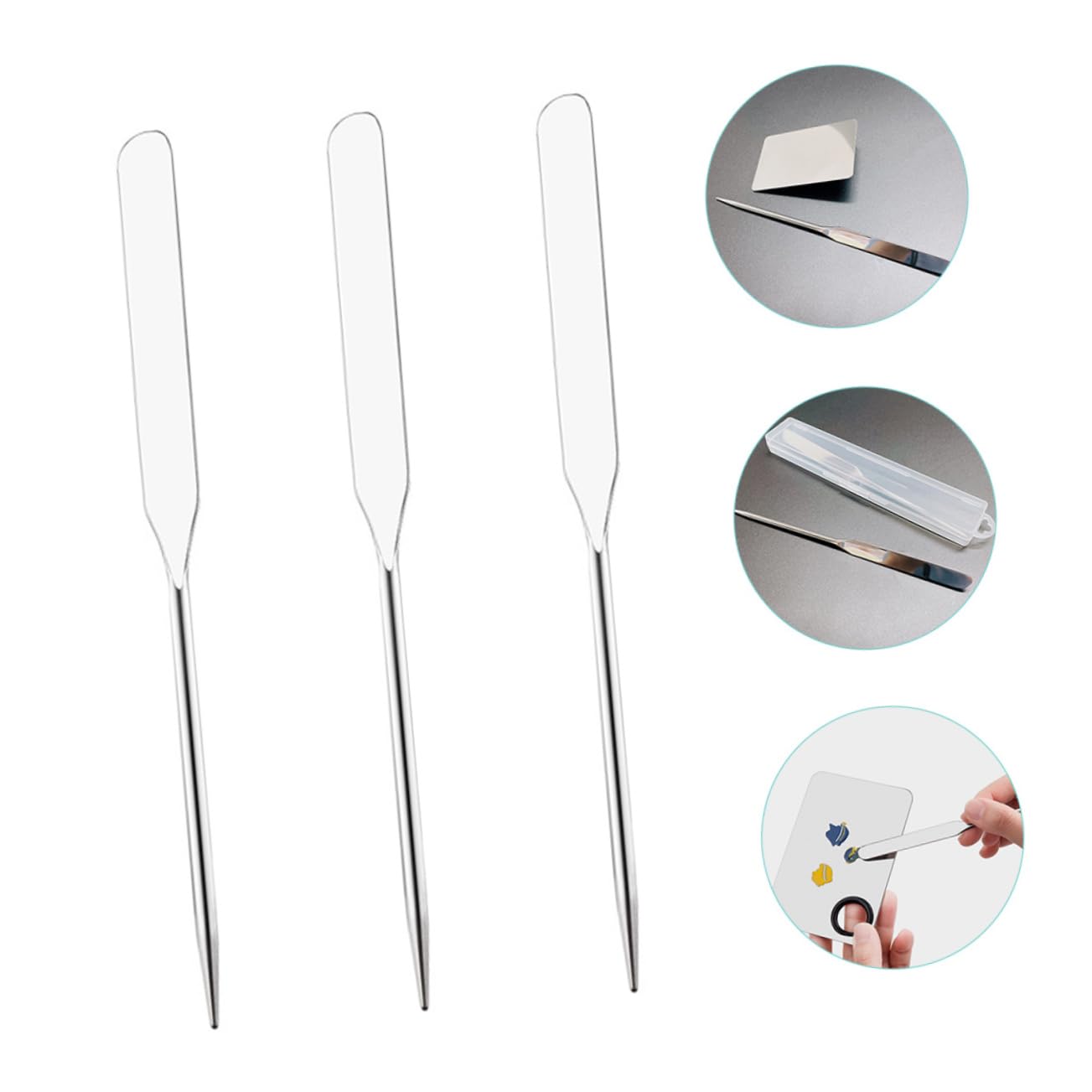 Healeved Cosmetic Mixing Spatula Tool Set 3pcs Makeup Blender Brush Nail Palette Steel Spatula for Foundation Mixing Palette