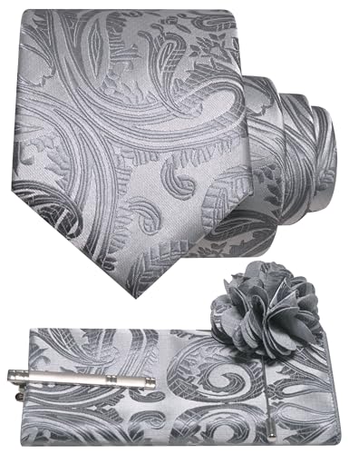 JEMYGINS Ensemble de cravates à motif cachemire baroque pour homme - En polyester - Élégant mouchoir de poche - Pince à cravate - Broche à cravate - Pour...